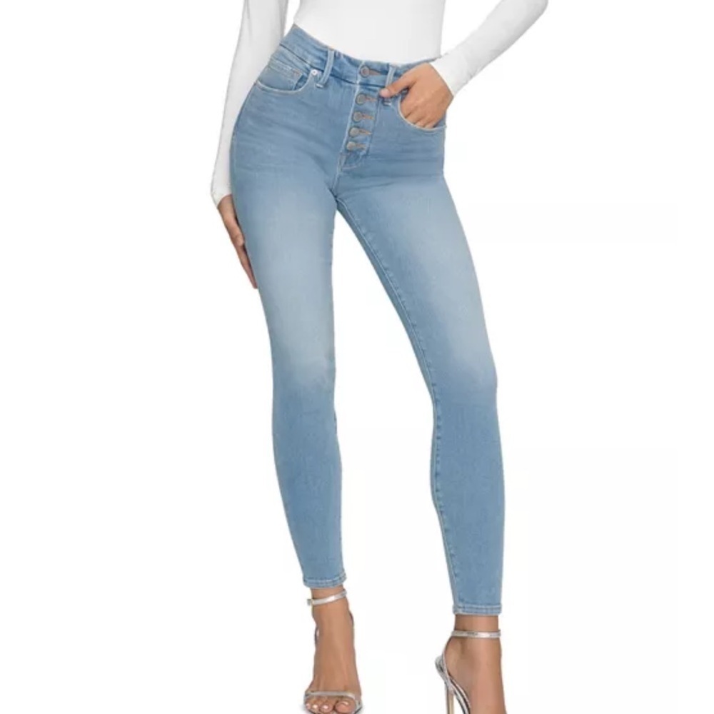 NWT Good American Good Legs Crop Button Fly Skinny Jeans Stretch Sculpting Light